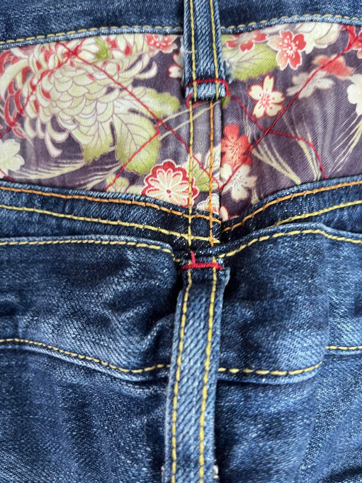Double waist Japanese pattern embroidery vintage jeans