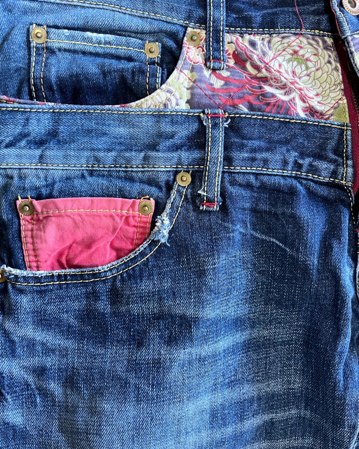 Double waist Japanese pattern embroidery vintage jeans
