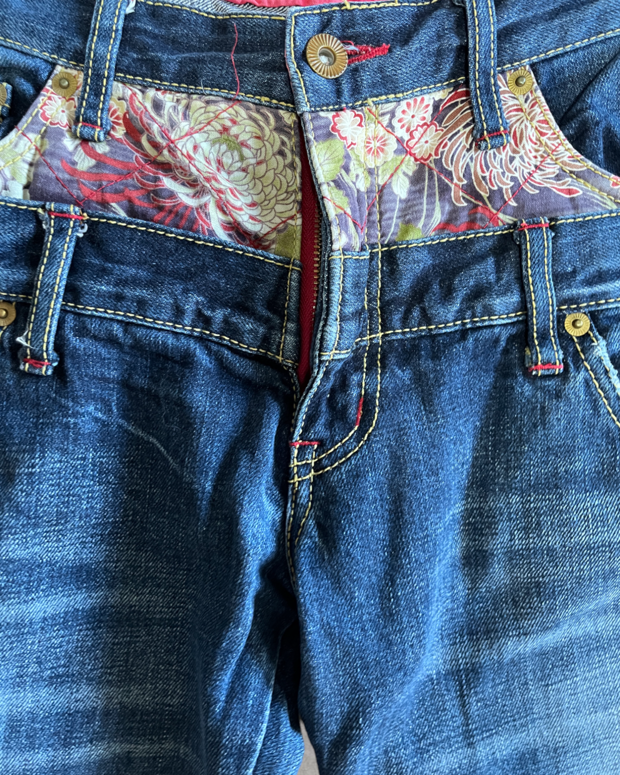 Double waist Japanese pattern embroidery vintage jeans