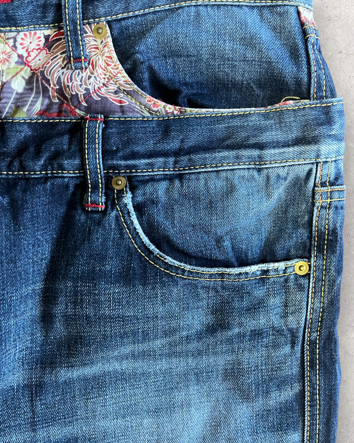 Double waist Japanese pattern embroidery vintage jeans