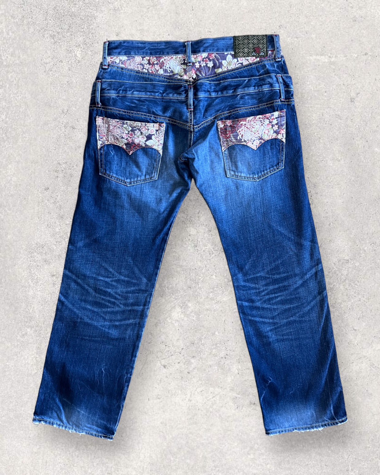 Double waist Japanese pattern embroidery vintage jeans