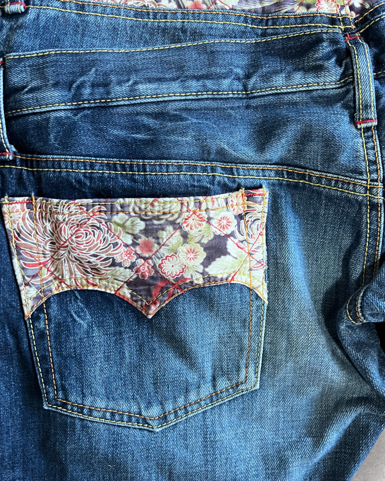 Double waist Japanese pattern embroidery vintage jeans