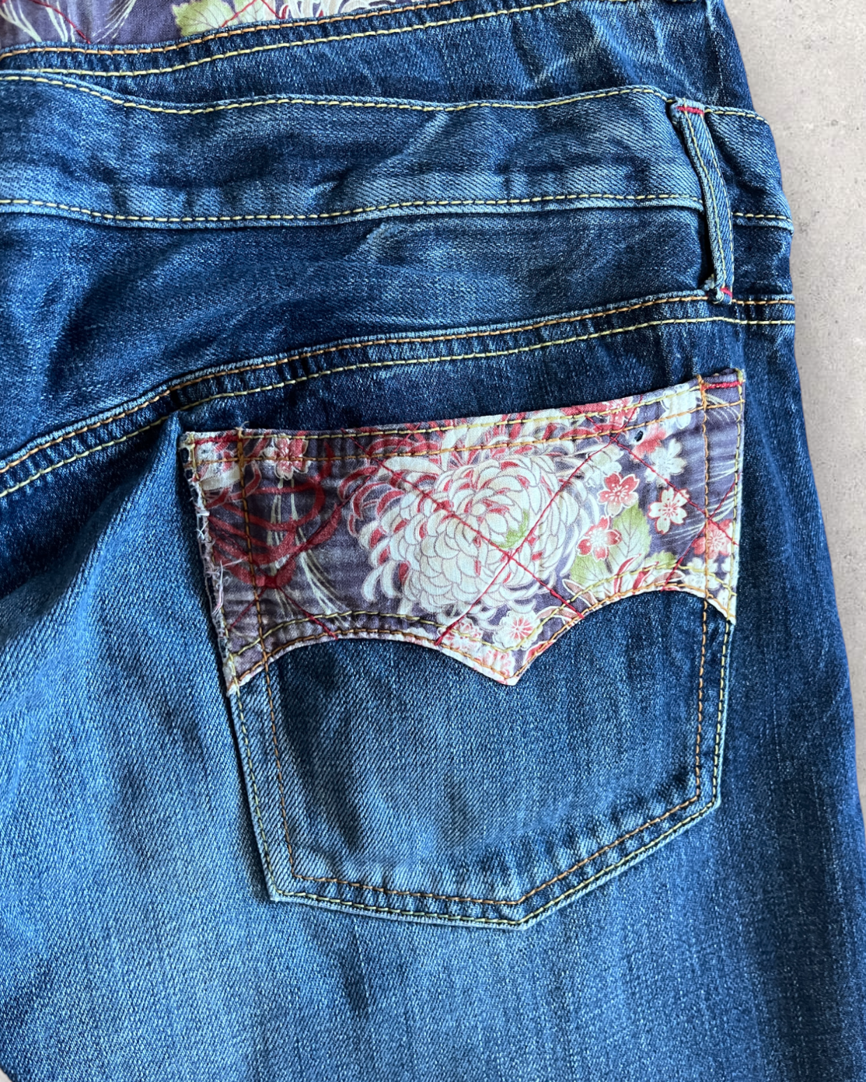 Double waist Japanese pattern embroidery vintage jeans