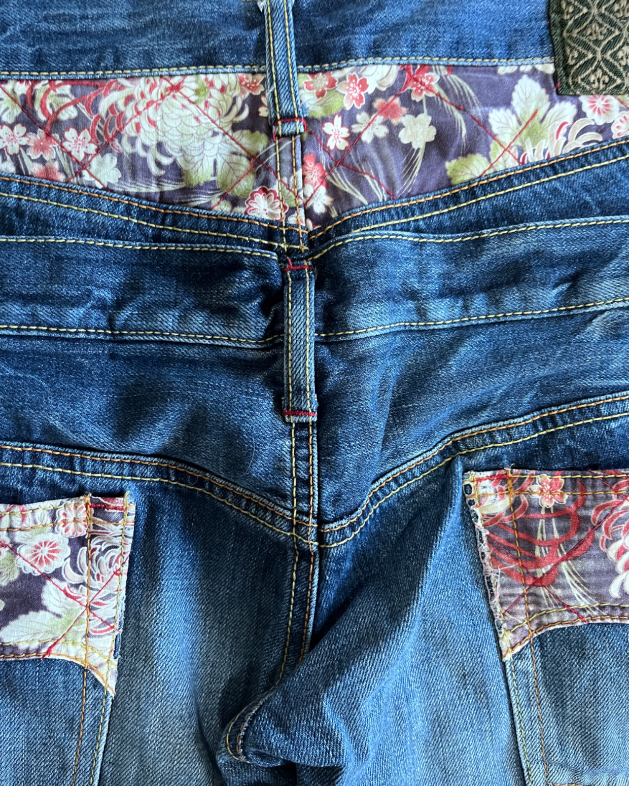 Double waist Japanese pattern embroidery vintage jeans