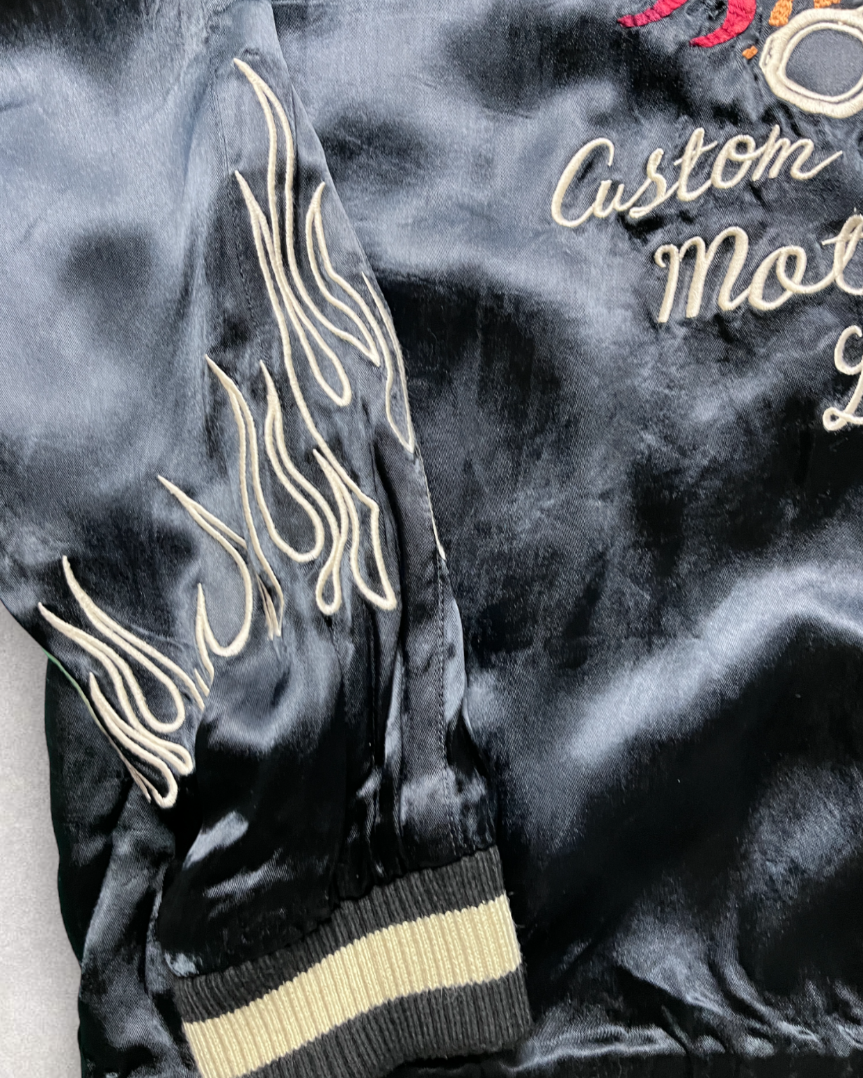 VANSON Skull and Flame Pattern Black Sukajan