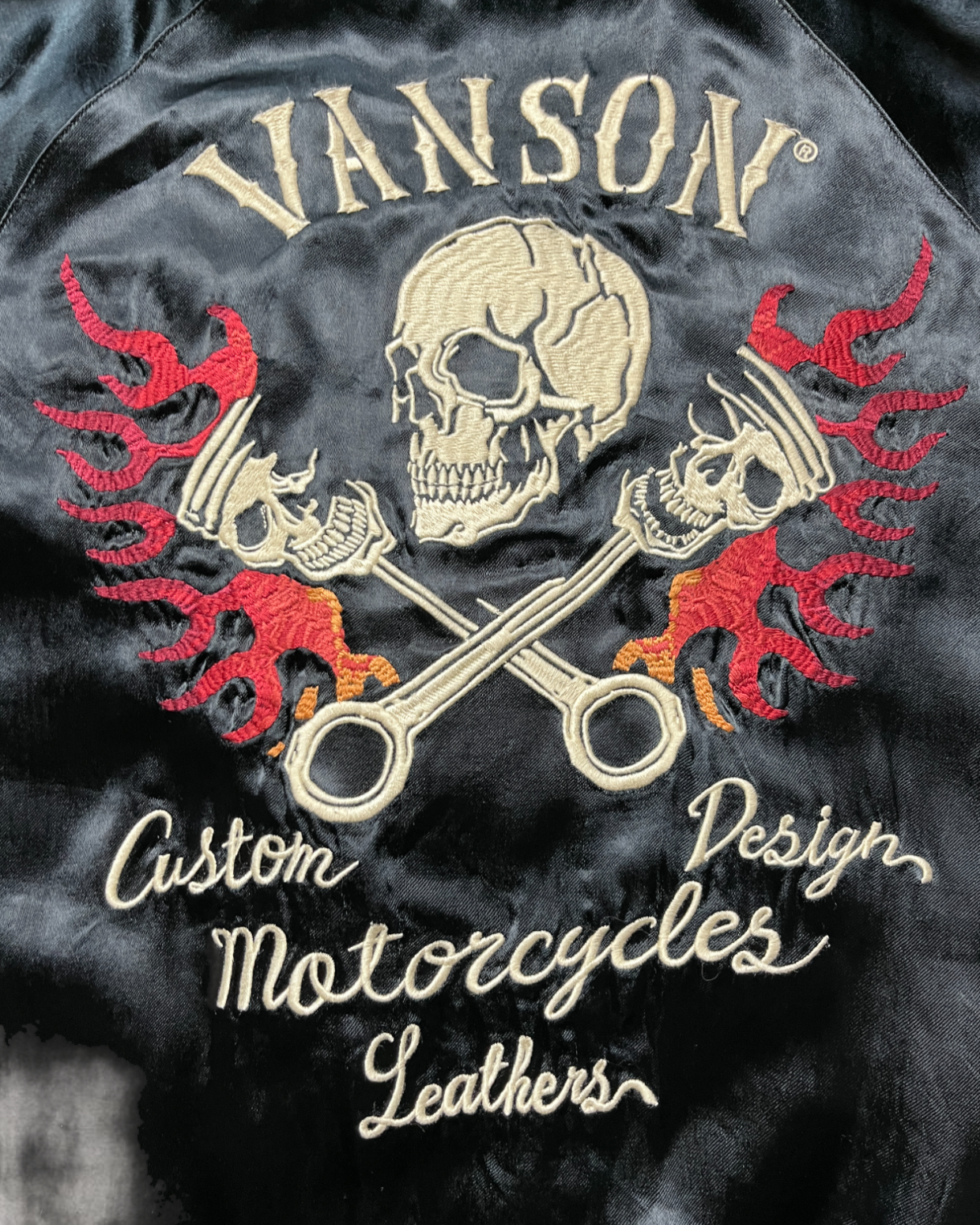 VANSON Skull and Flame Pattern Black Sukajan