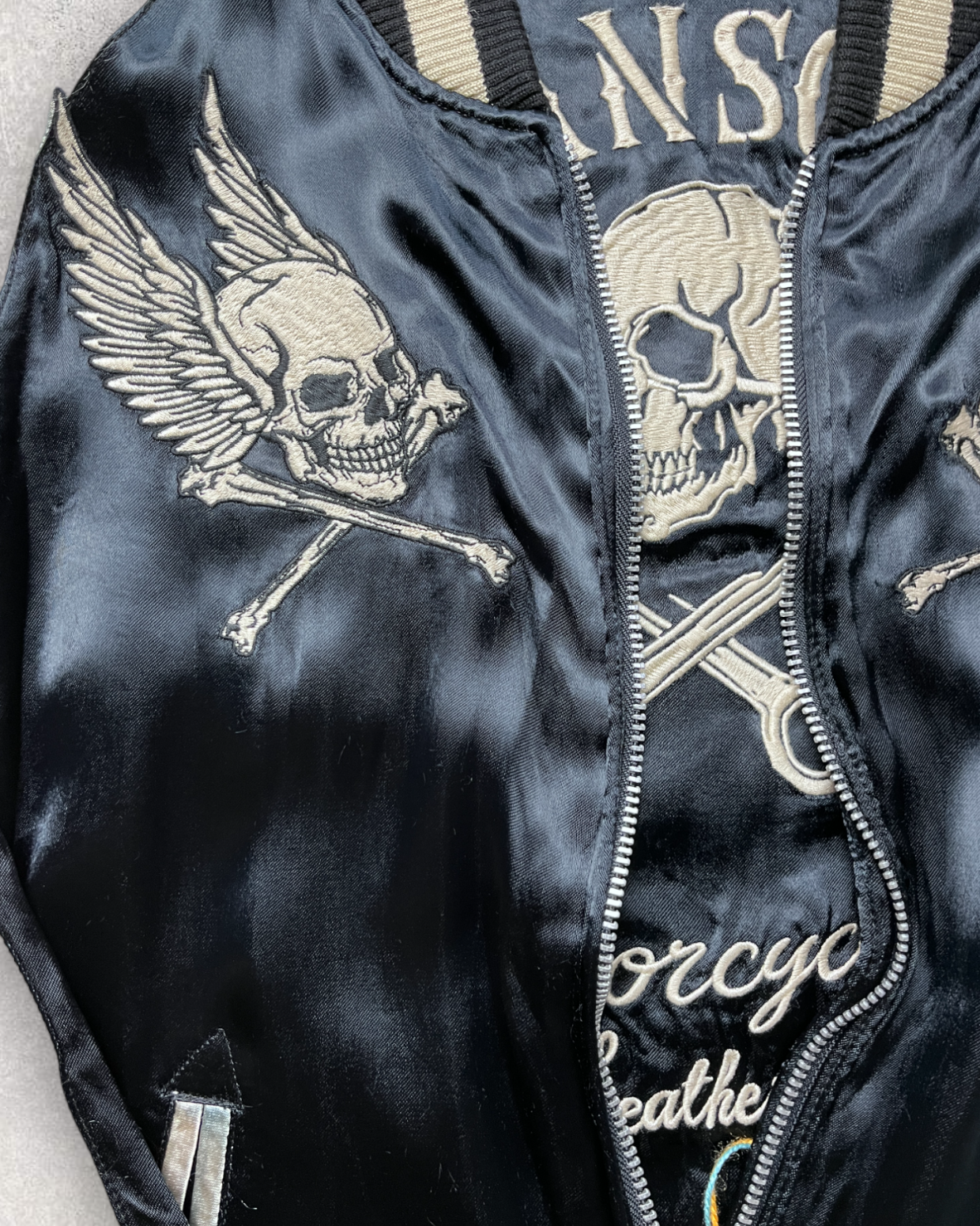 VANSON Skull and Flame Pattern Black Sukajan