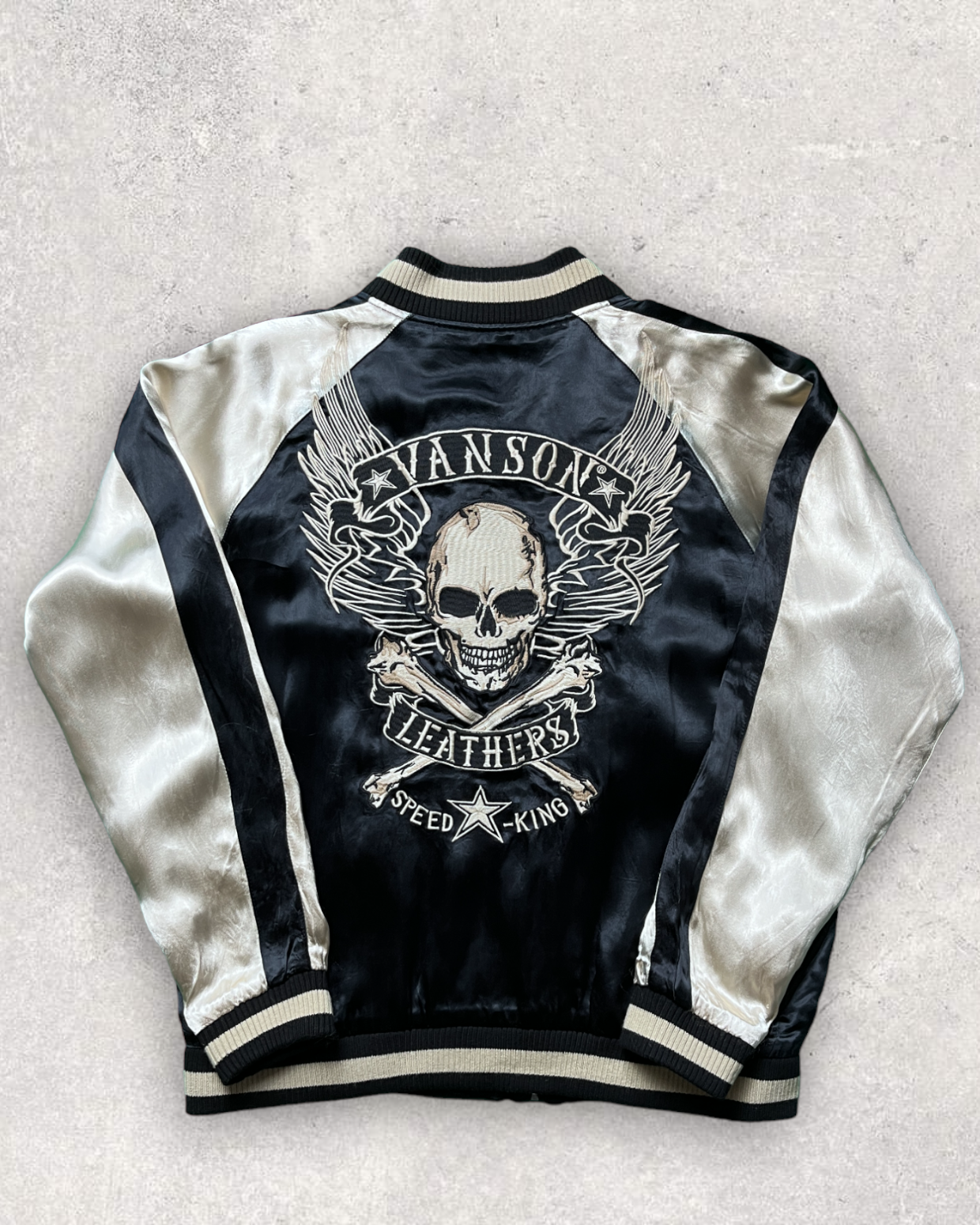 VANSON Skull and Flame Pattern Black Sukajan
