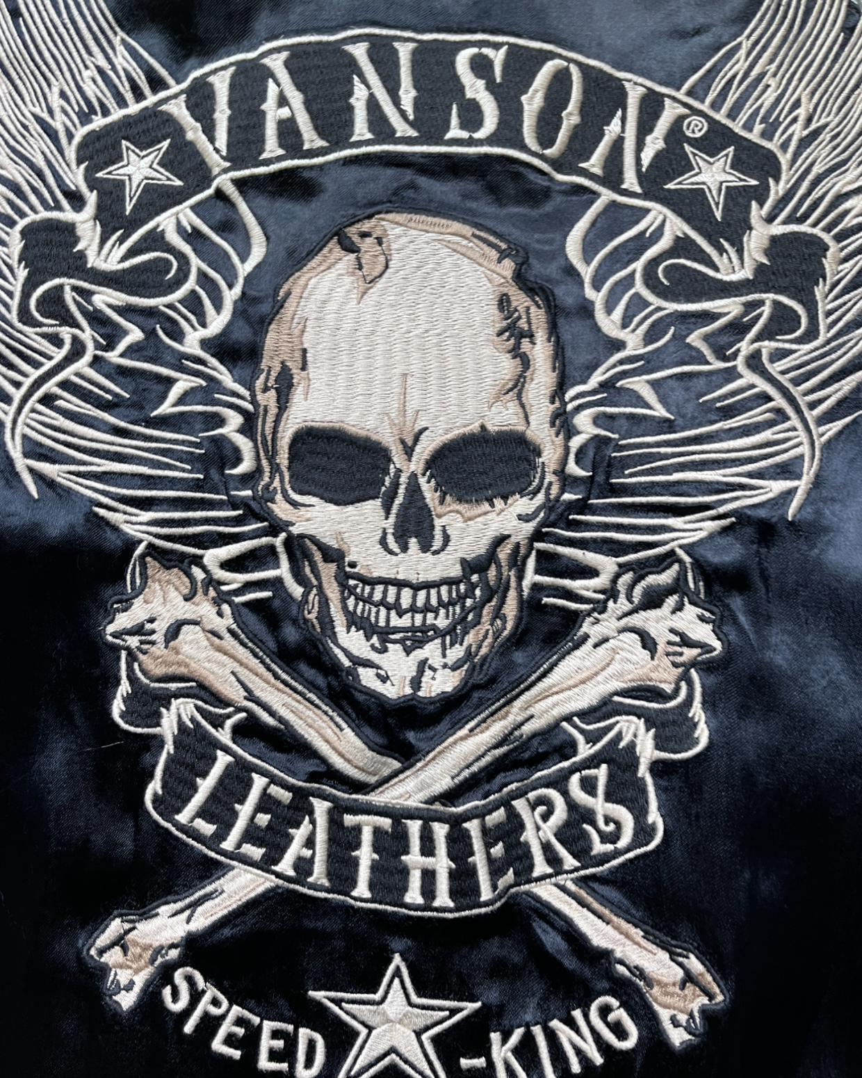 VANSON Skull and Flame Pattern Black Sukajan