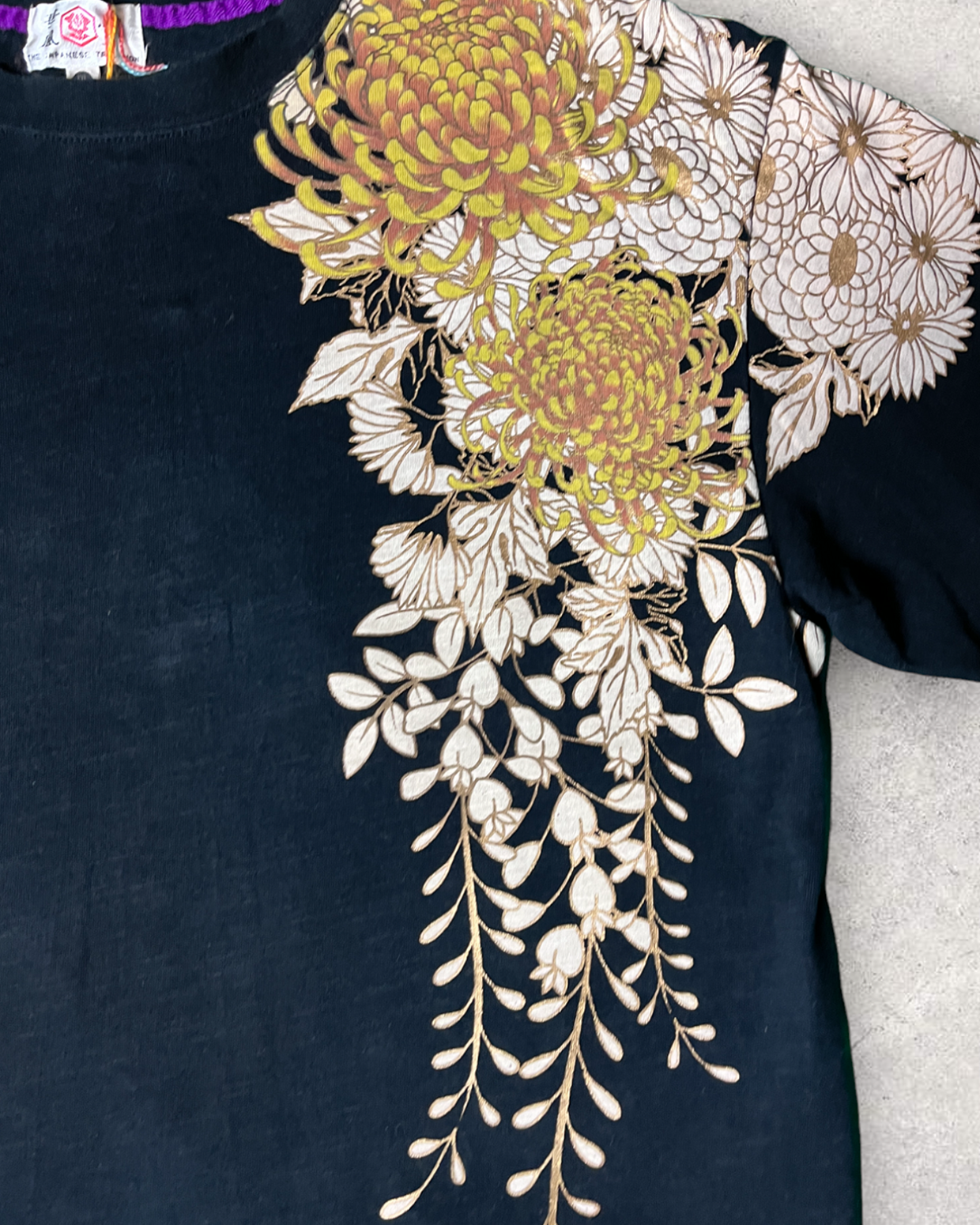 Kacho-fu-getsu Luxury Embroidery Japanese Pattern Phoenix Short-sleeved Vintage t-shirt XL Size