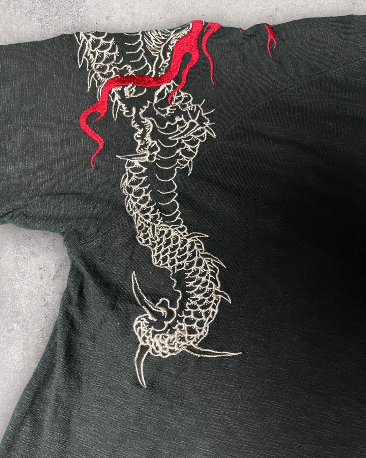 SATORI Japanese Pattern Ryu, Wave, Red Fuji, Crescent Moon Embroidery Short-sleeved | Vintage T-shirt