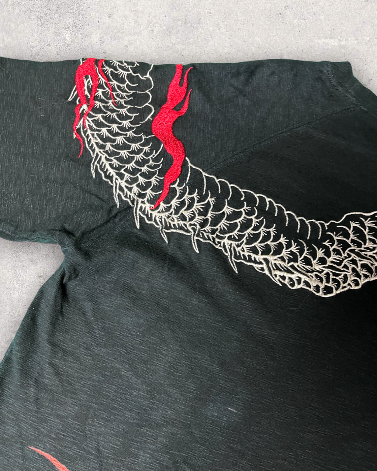 SATORI Japanese Pattern Ryu, Wave, Red Fuji, Crescent Moon Embroidery Short-sleeved | Vintage T-shirt