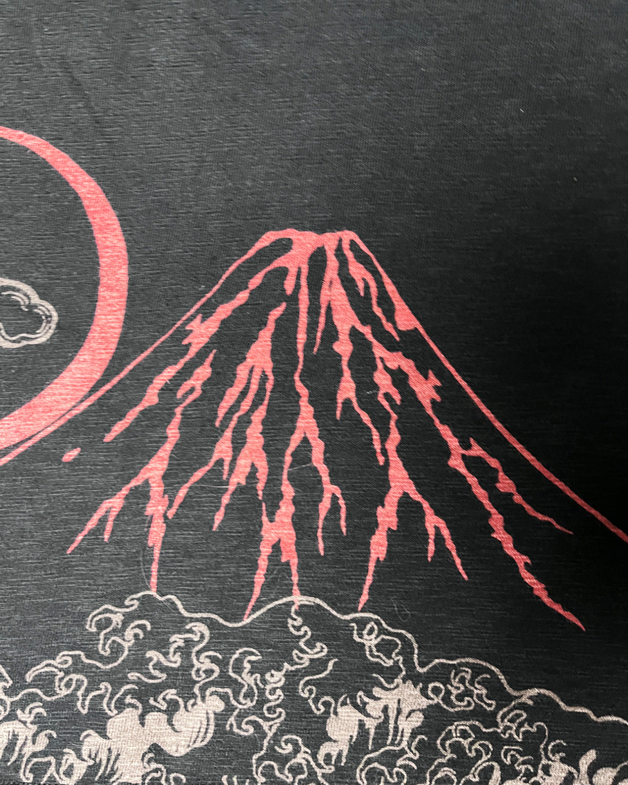 SATORI Japanese Pattern Ryu, Wave, Red Fuji, Crescent Moon Embroidery Short-sleeved | Vintage T-shirt