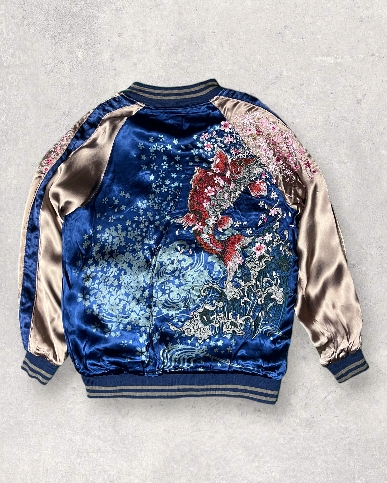 MIYABIMUSUBI Reversible Tiger and carp Sakura Bomber Jacket | Winter/Autumn | Vintage