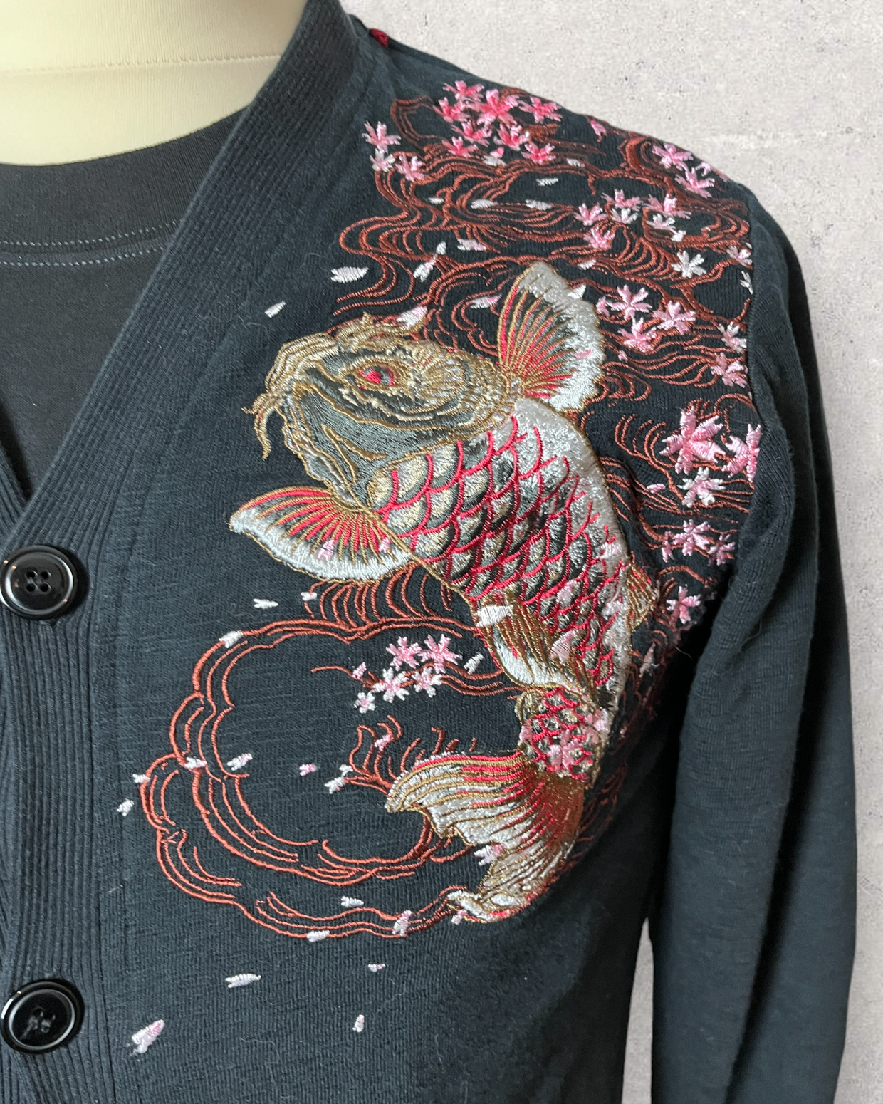 Cardigan Carp Red eye Japanese pattern | vintage