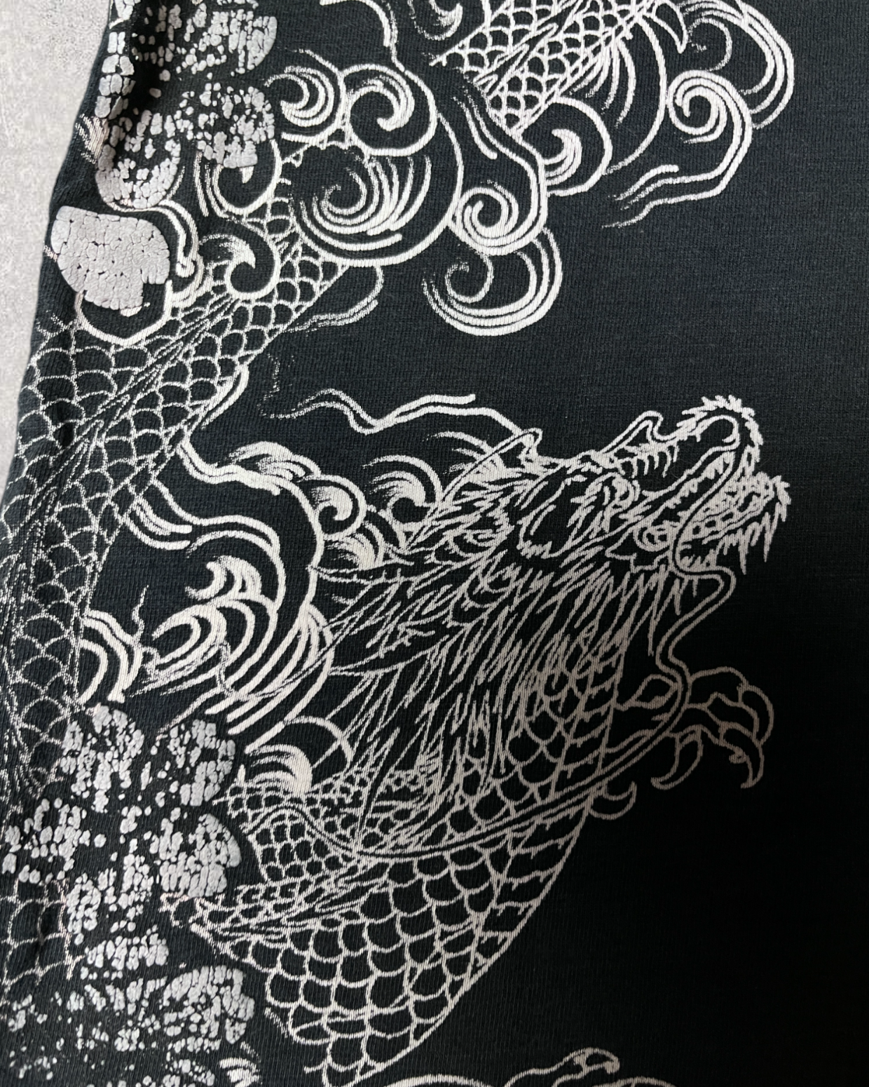 Japanese Transitional design Vintage T-shirts long sleave black dragon