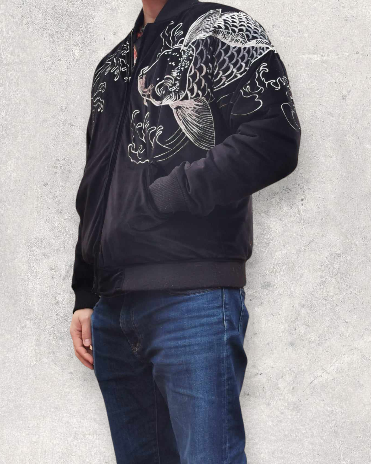 Bomber Jacket Dragon and Koi Premium Vintage / Single XL L