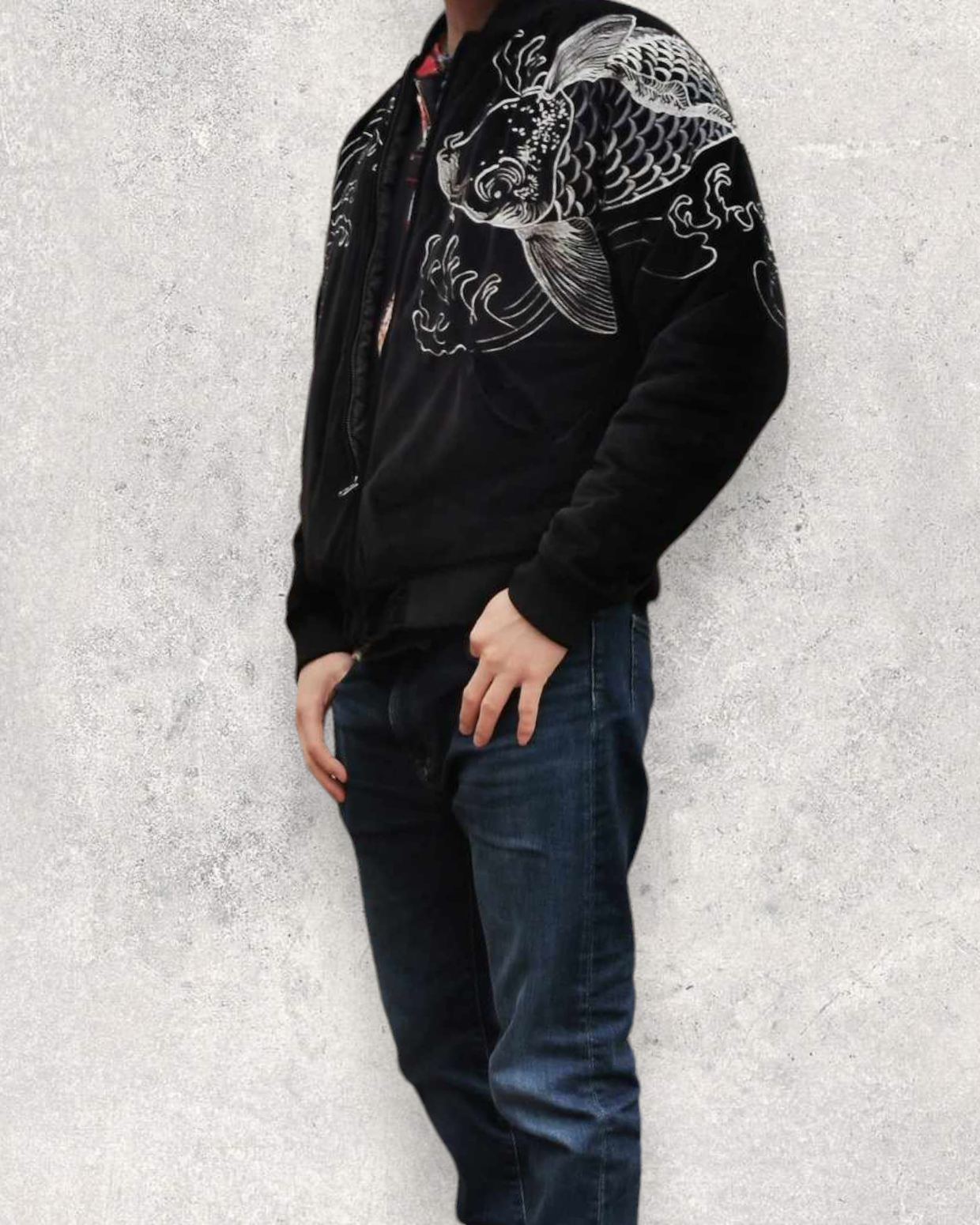 Bomber Jacket Dragon and Koi Premium Vintage / Single XL L