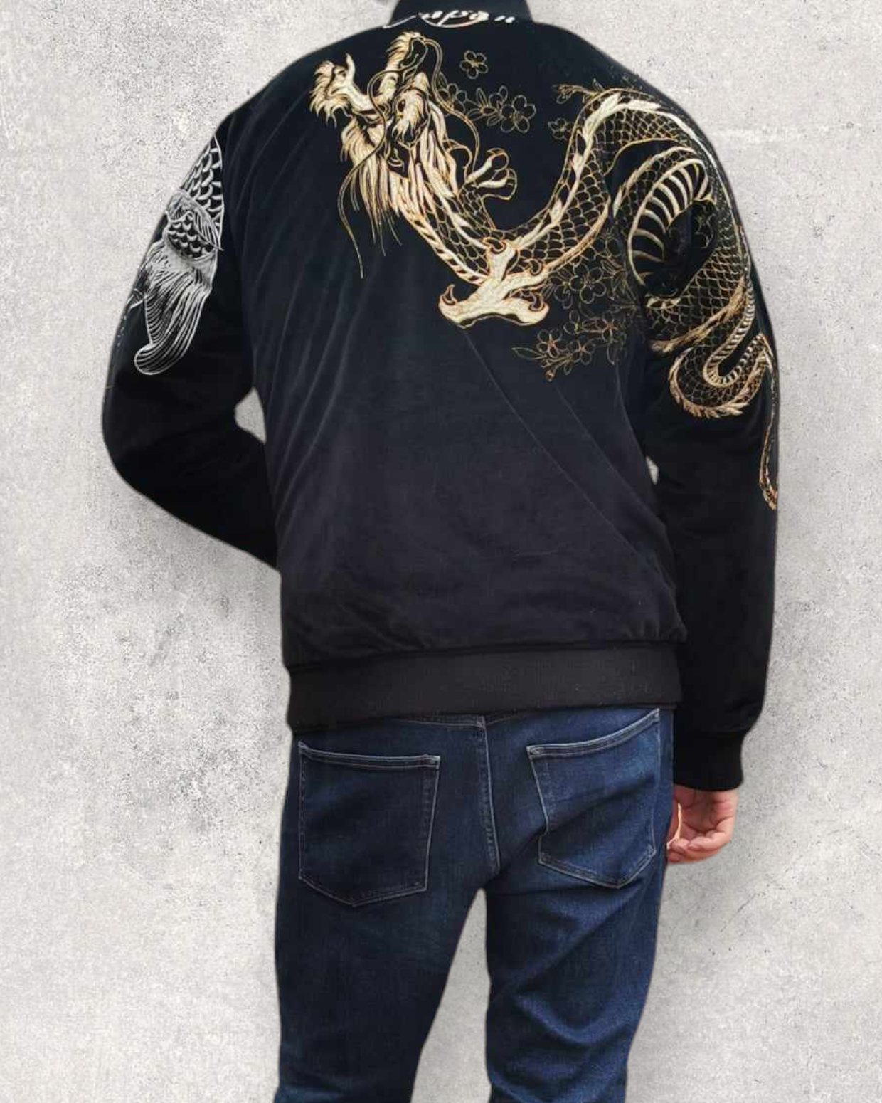 Bomber Jacket Dragon and Koi Premium Vintage / Single XL L