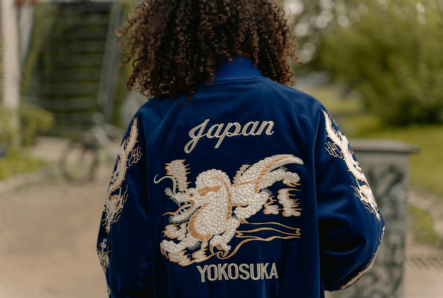 【M or S】Japan Yokosuka Velvet Sukajan Jacket – Dragon Embroidery Souvenir Jacket Navy
