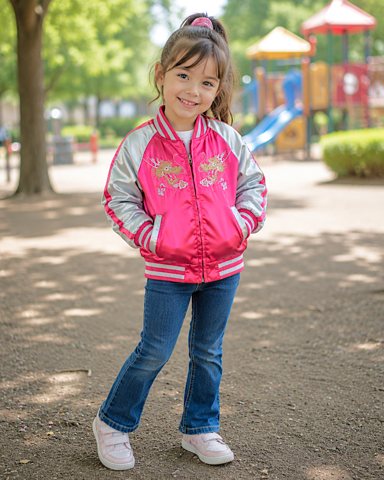 KIDS】NEW Kids Sukajan Jacket “Jimmy Dragon” – Shiny Red Satin