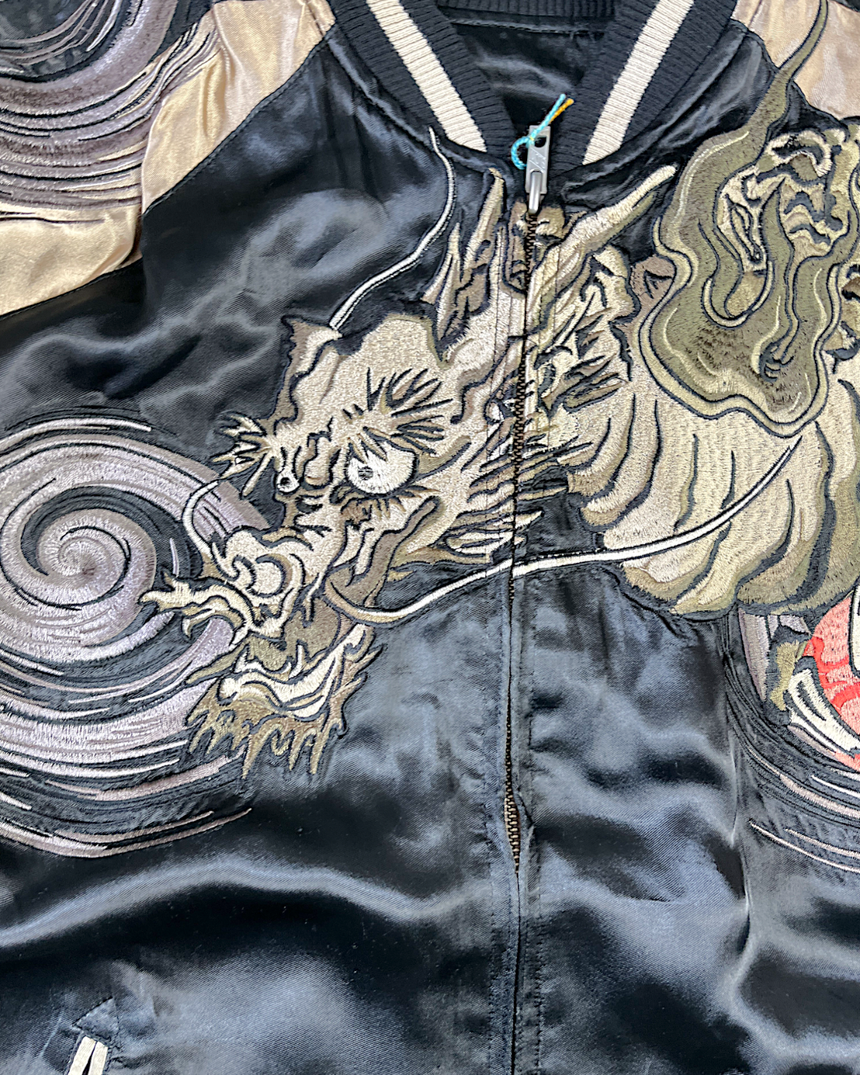 【XL Dragon Reversible Sukajan】Cloud-Embroidered Dragon × Brocade Pattern Sleeves | One-of-a-Kind Statement Jacket