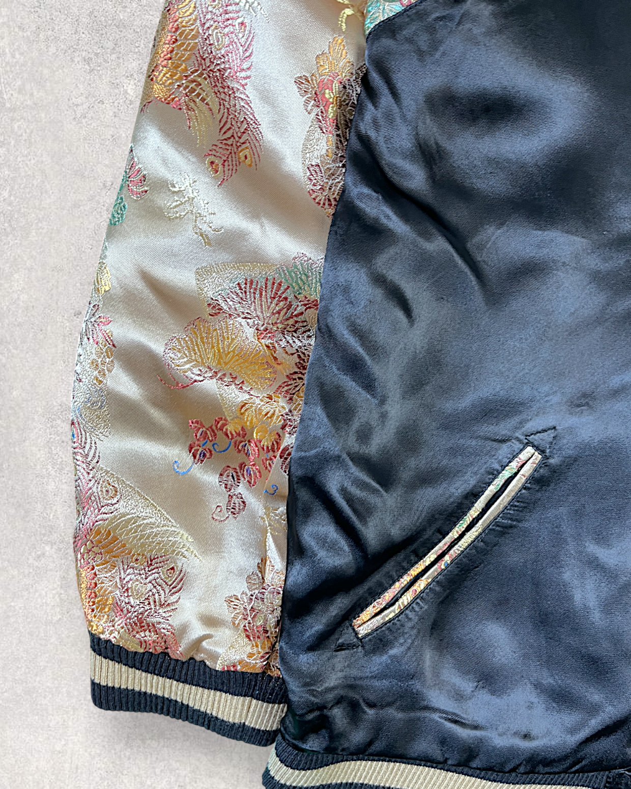 【XL Dragon Reversible Sukajan】Cloud-Embroidered Dragon × Brocade Pattern Sleeves | One-of-a-Kind Statement Jacket