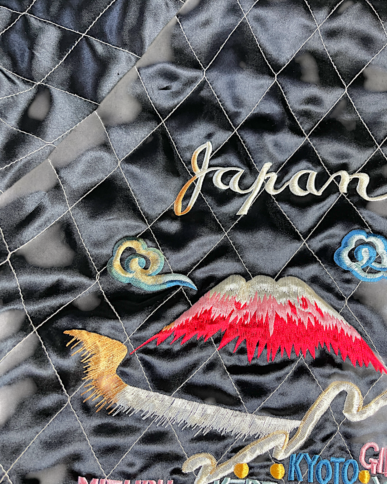 【L】Blue Crane Embroidery / Black Dragon & Japan Map – Japanese Quilted Bomber