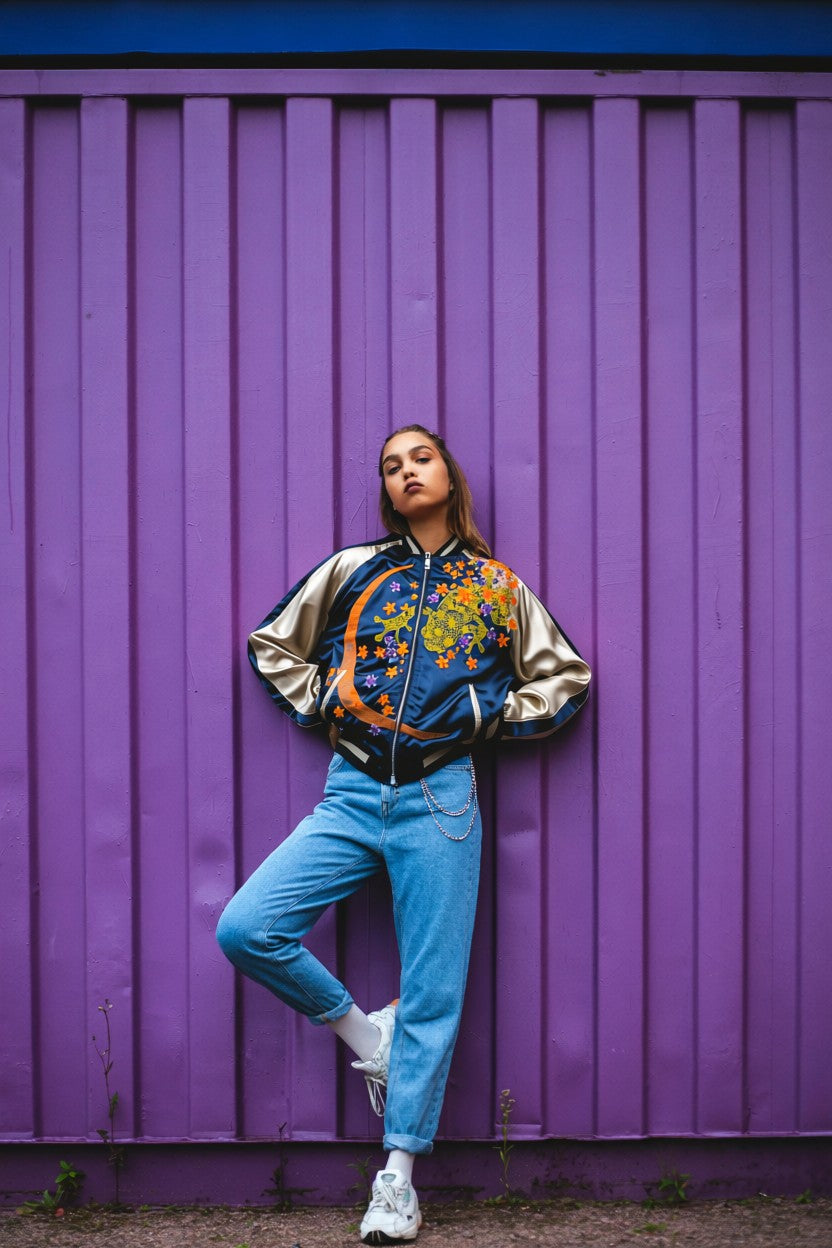 【L】Moon & Frog × Koi × Maple Leaves Embroidery / Japanese Brocade Style