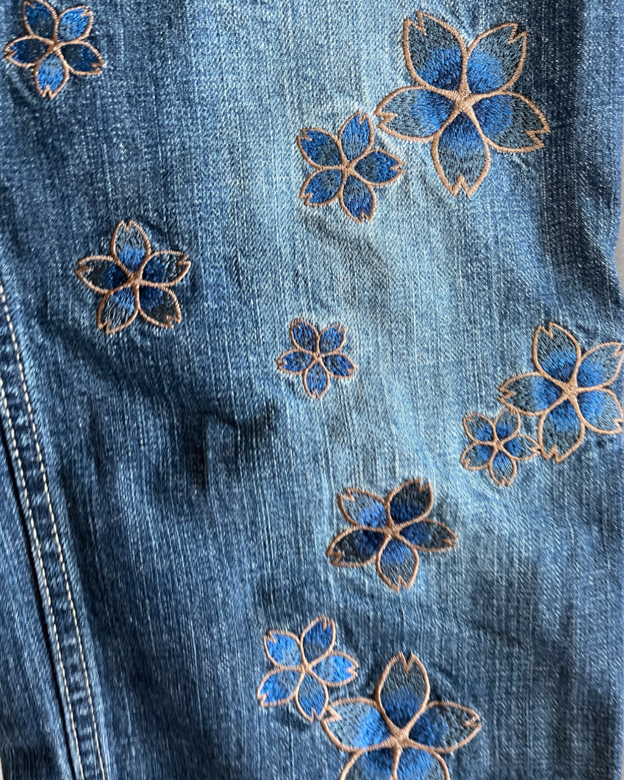 Sakura pattern Japanese embroidery vintage jeans