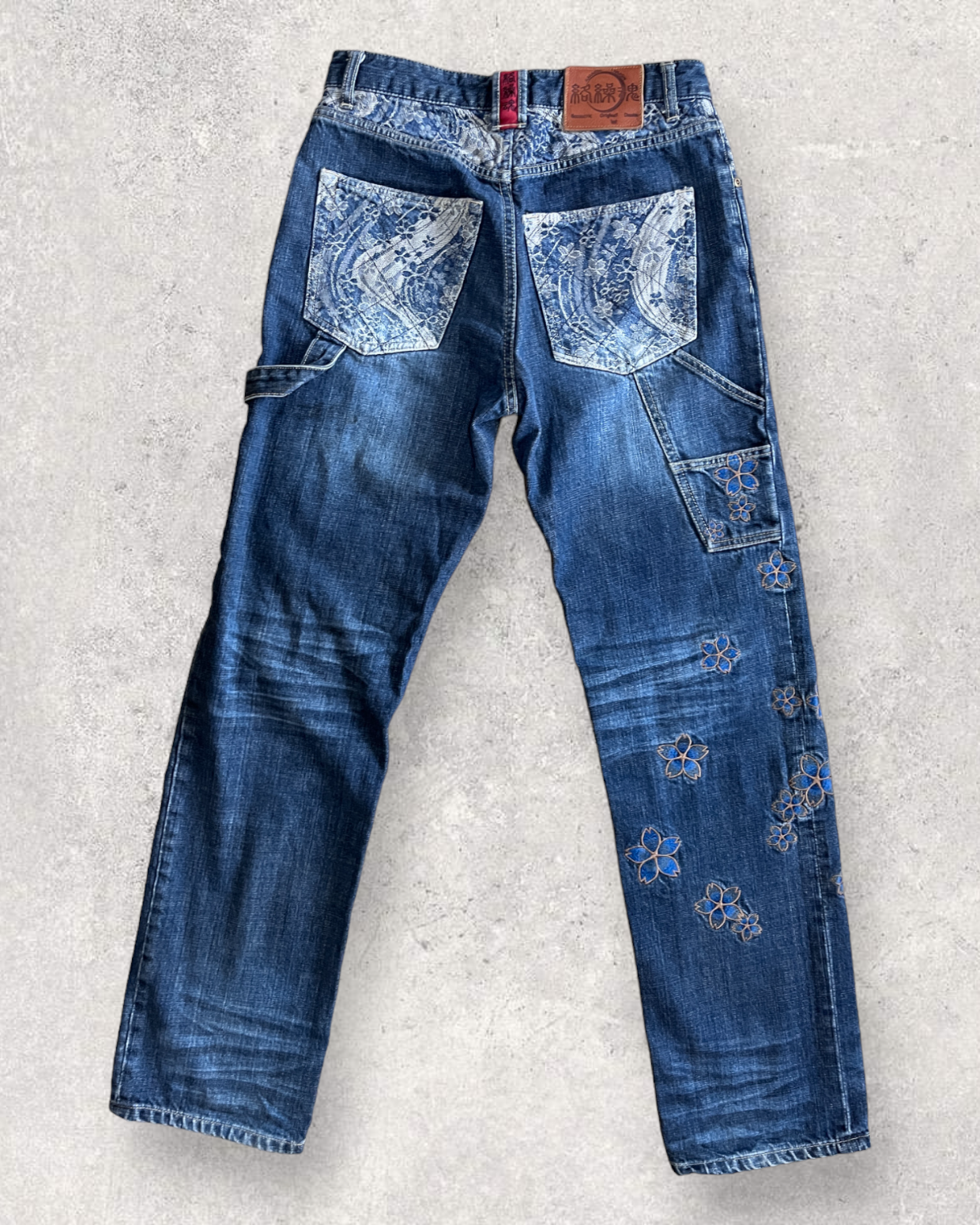 Sakura pattern Japanese embroidery vintage jeans