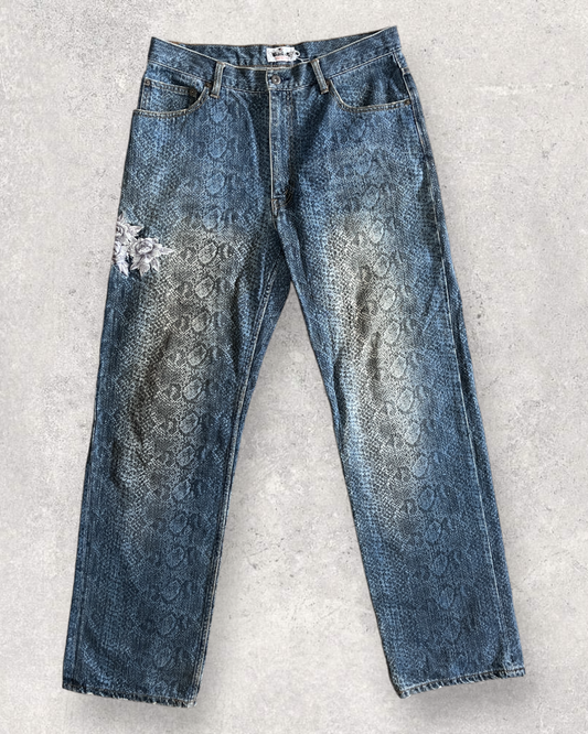 Carp and snake skin three pocket Japanese embroidery vintage jeans