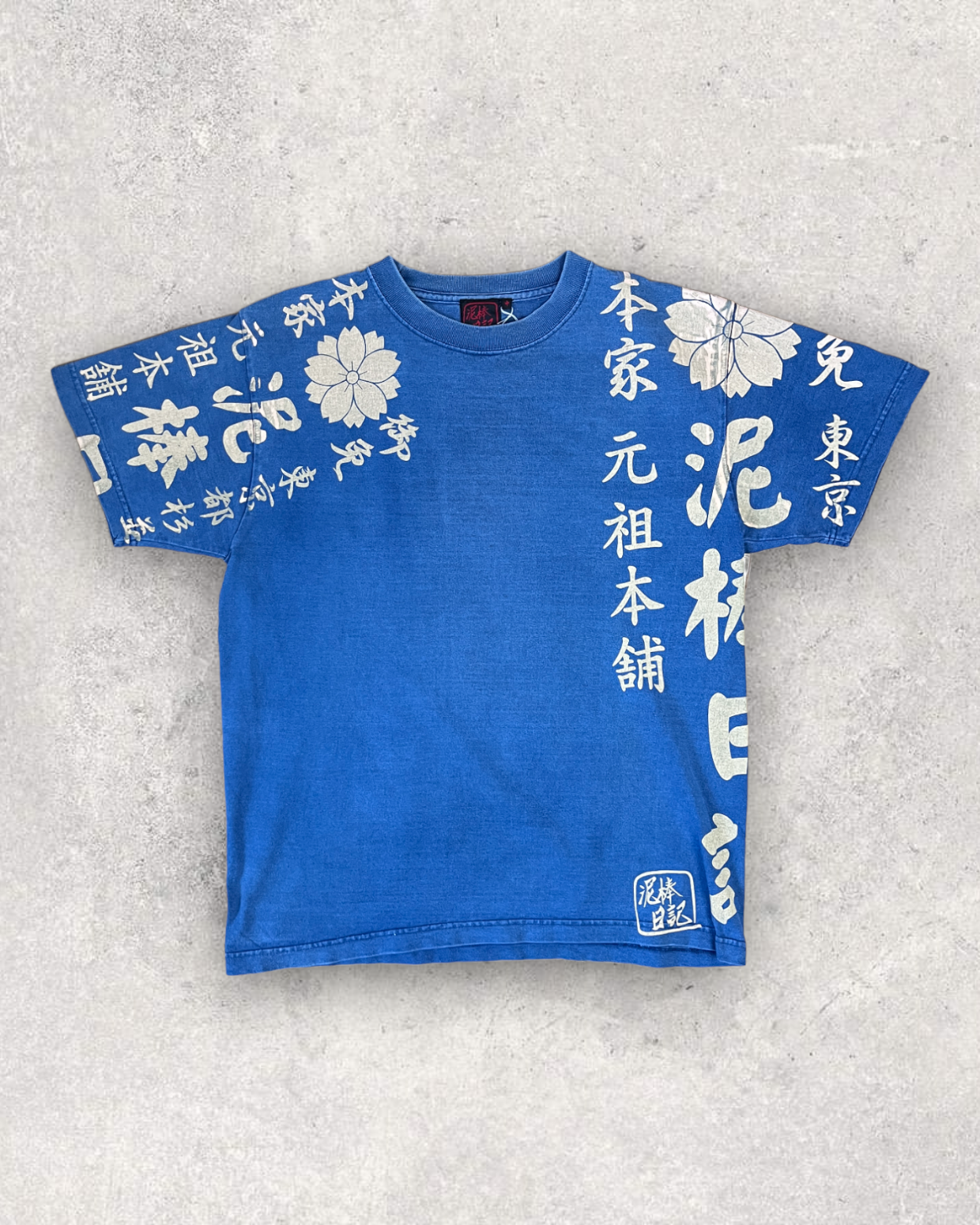 [M]Vintage Japanese Graphic T-Shirt | Sakura & Kanji Print | Indigo Blue | One-of-a-Kind Streetwear