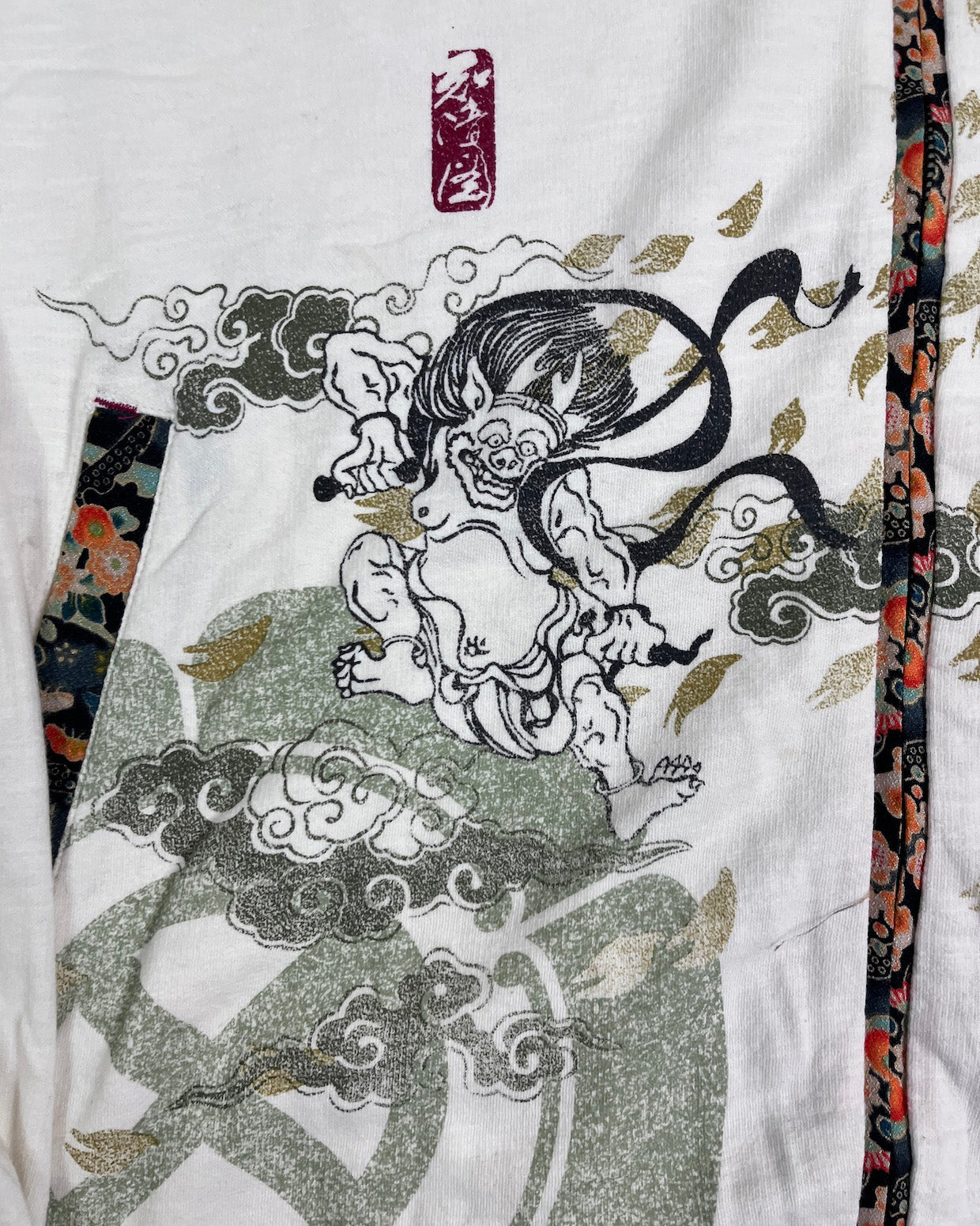 [God of Wind and god of thunder] White Japanese pattern hoodies  Vintage - hoodie