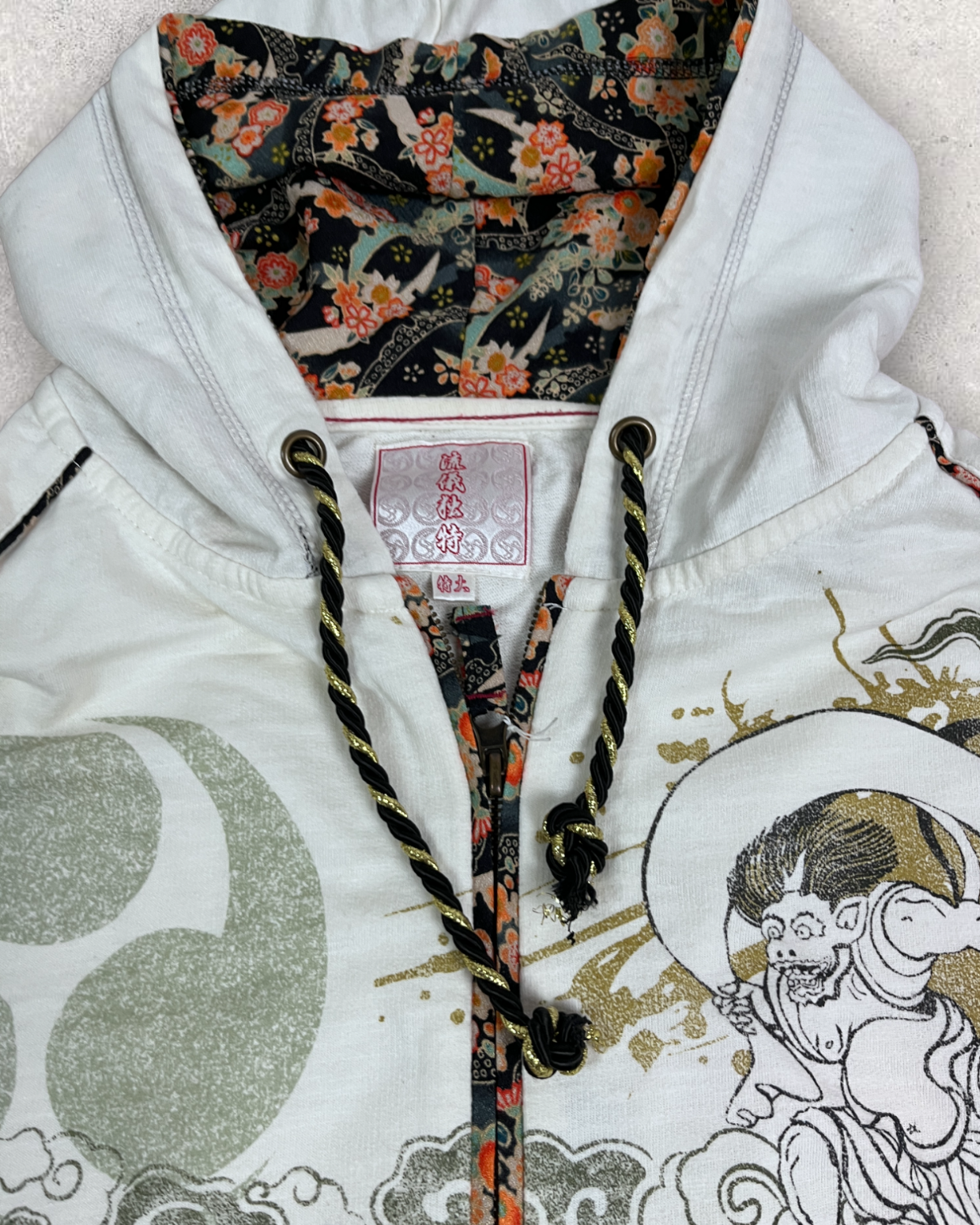 [God of Wind and god of thunder] White Japanese pattern hoodies  Vintage - hoodie