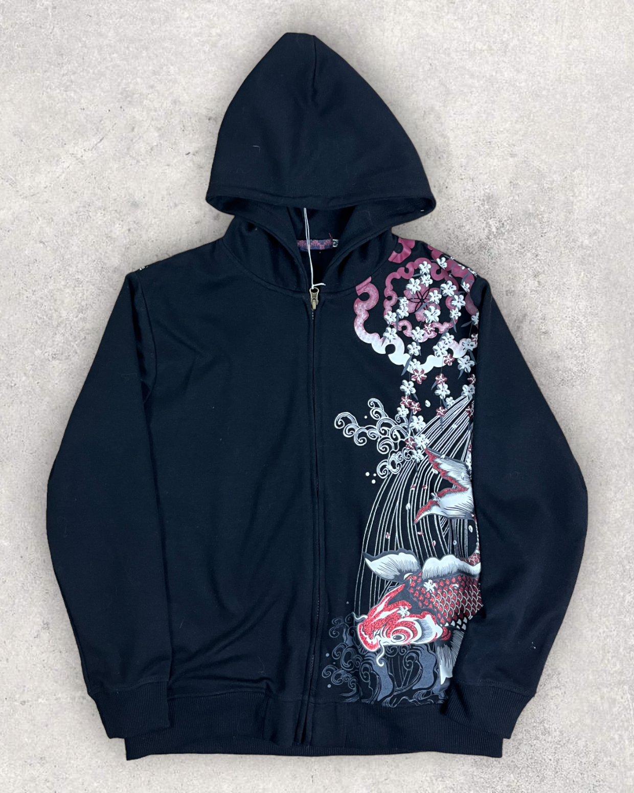 [TORYUMON RISING Double KOI] Embroidery traditional Japanese pattern Vintage - hoodie