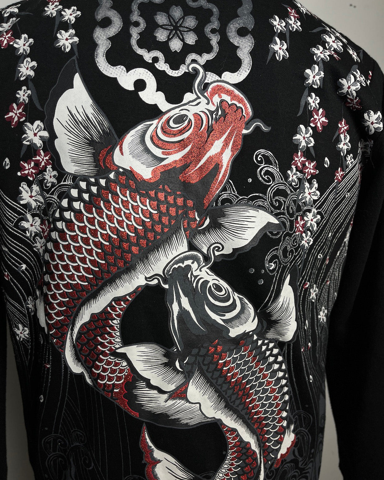 [TORYUMON RISING Double KOI] Embroidery traditional Japanese pattern Vintage - hoodie
