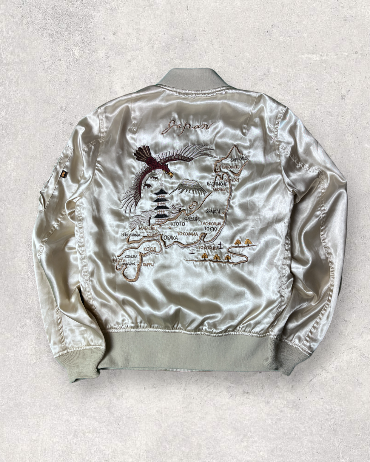 [S] ALPHA INDESTERS - Tiger x Dragon Japan map | Vintage Jacket