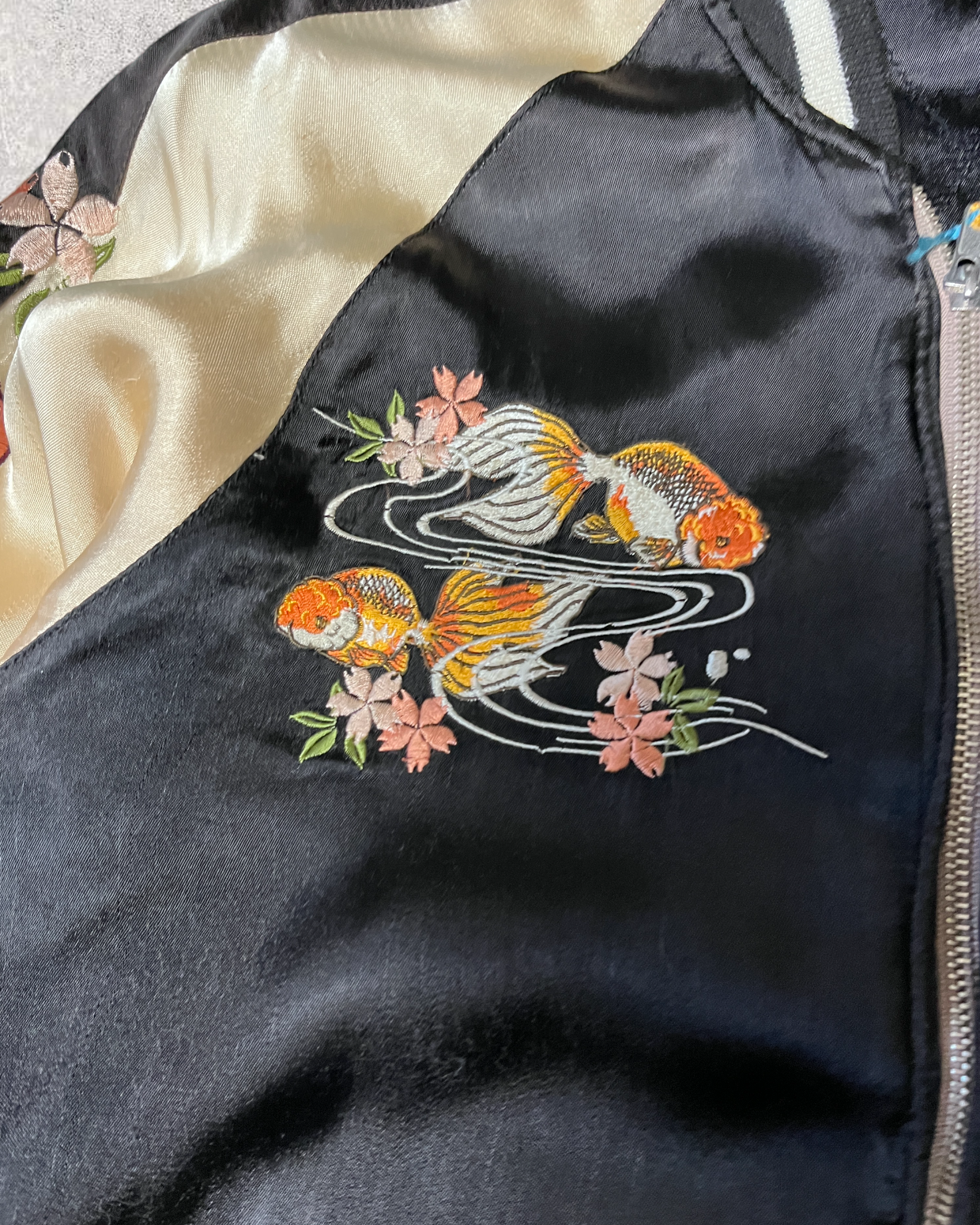 Japanese transitonal design gold fish sukajan | spring | Vintage