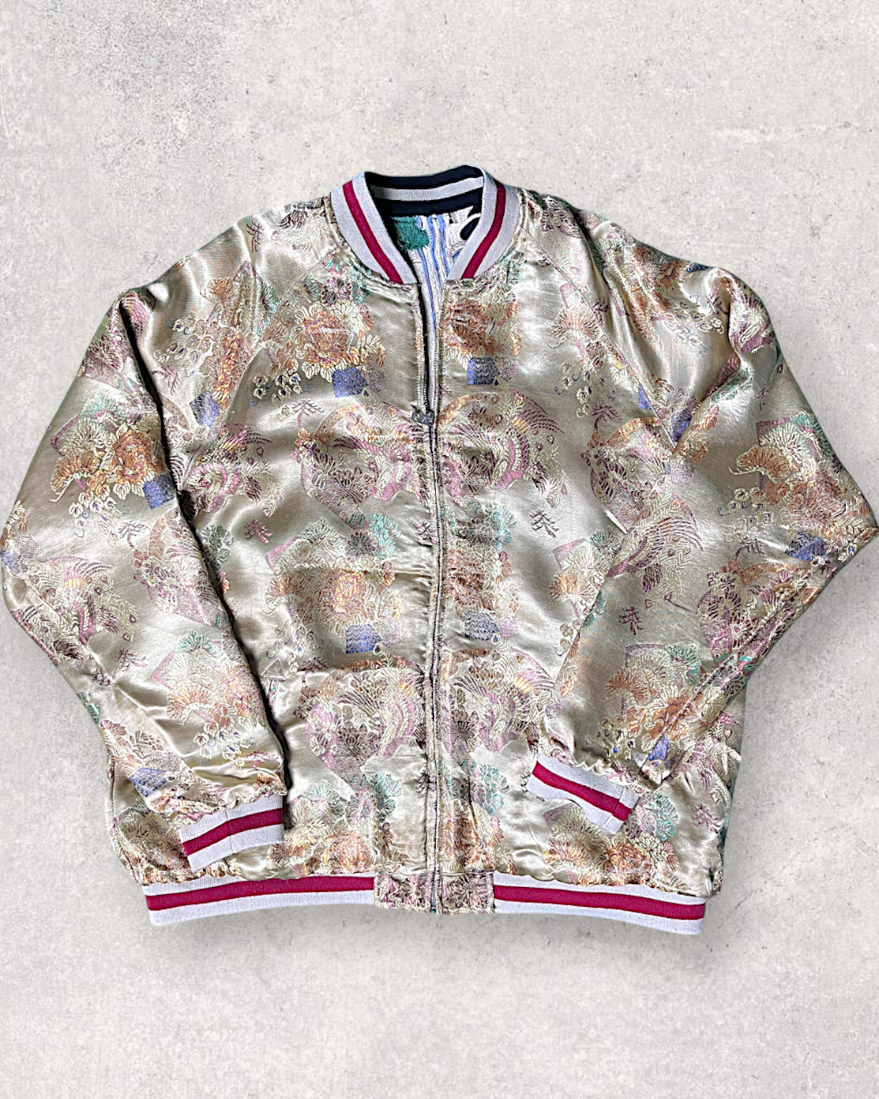 【L】Reversible Sukajan – Embroidered Koi Waterfall Japanese Satin Jacket
