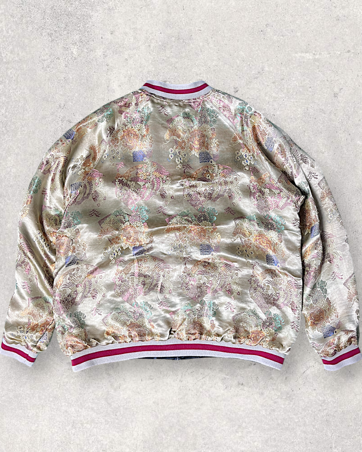 【L】Reversible Sukajan – Embroidered Koi Waterfall Japanese Satin Jacket