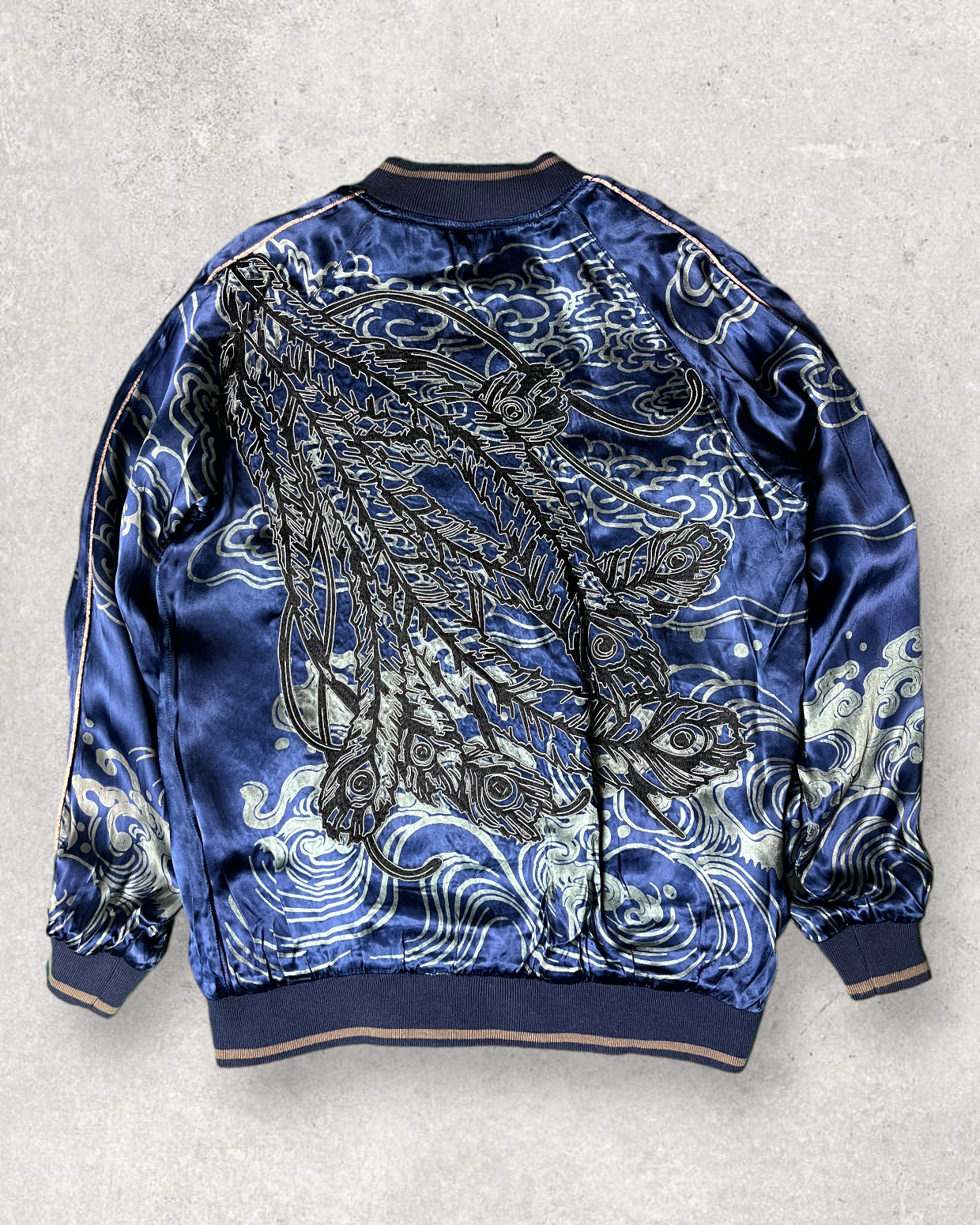 MIYABIMUSUBI Reversible Tiger and carp Sakura Bomber Jacket | Winter/Autumn | Vintage