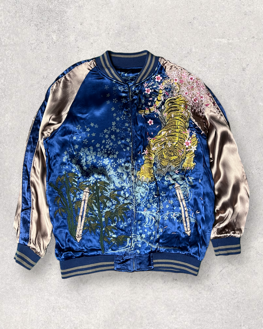 MIYABIMUSUBI Reversible Tiger and carp Sakura Bomber Jacket | Winter/Autumn | Vintage