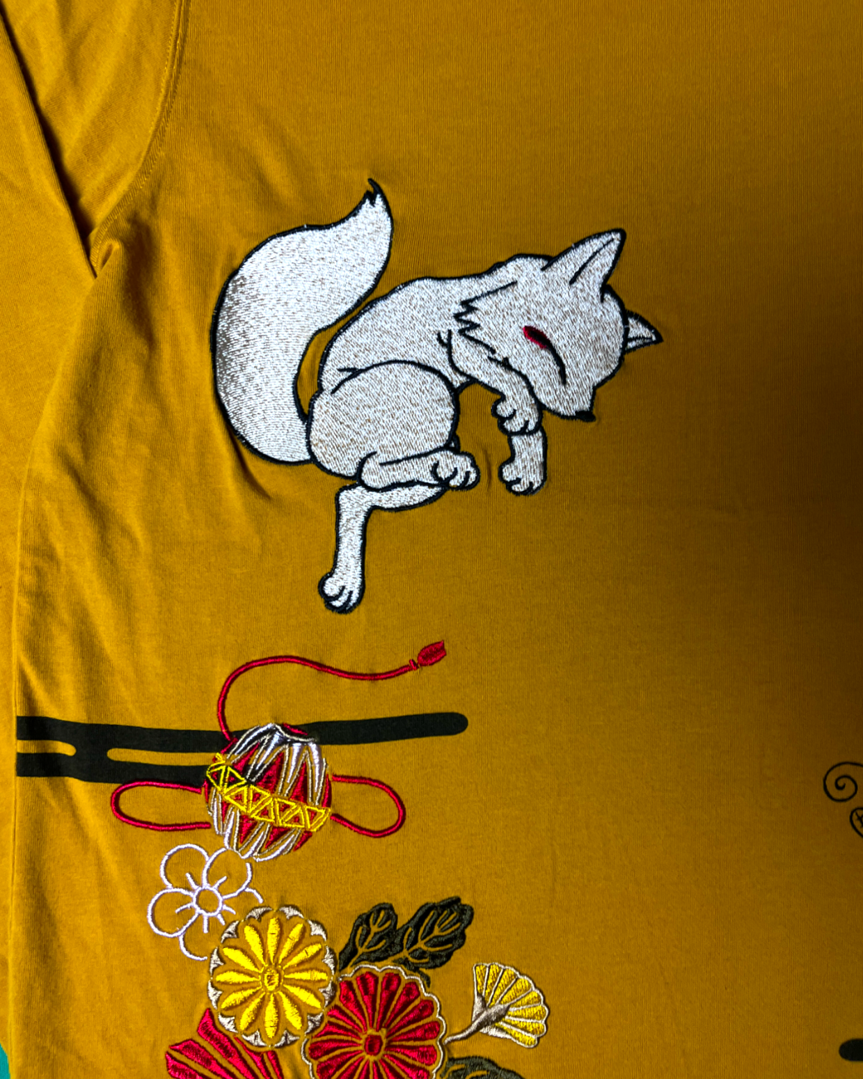 KOKINWAKA long sleave yellow cute fox of dance Vintage