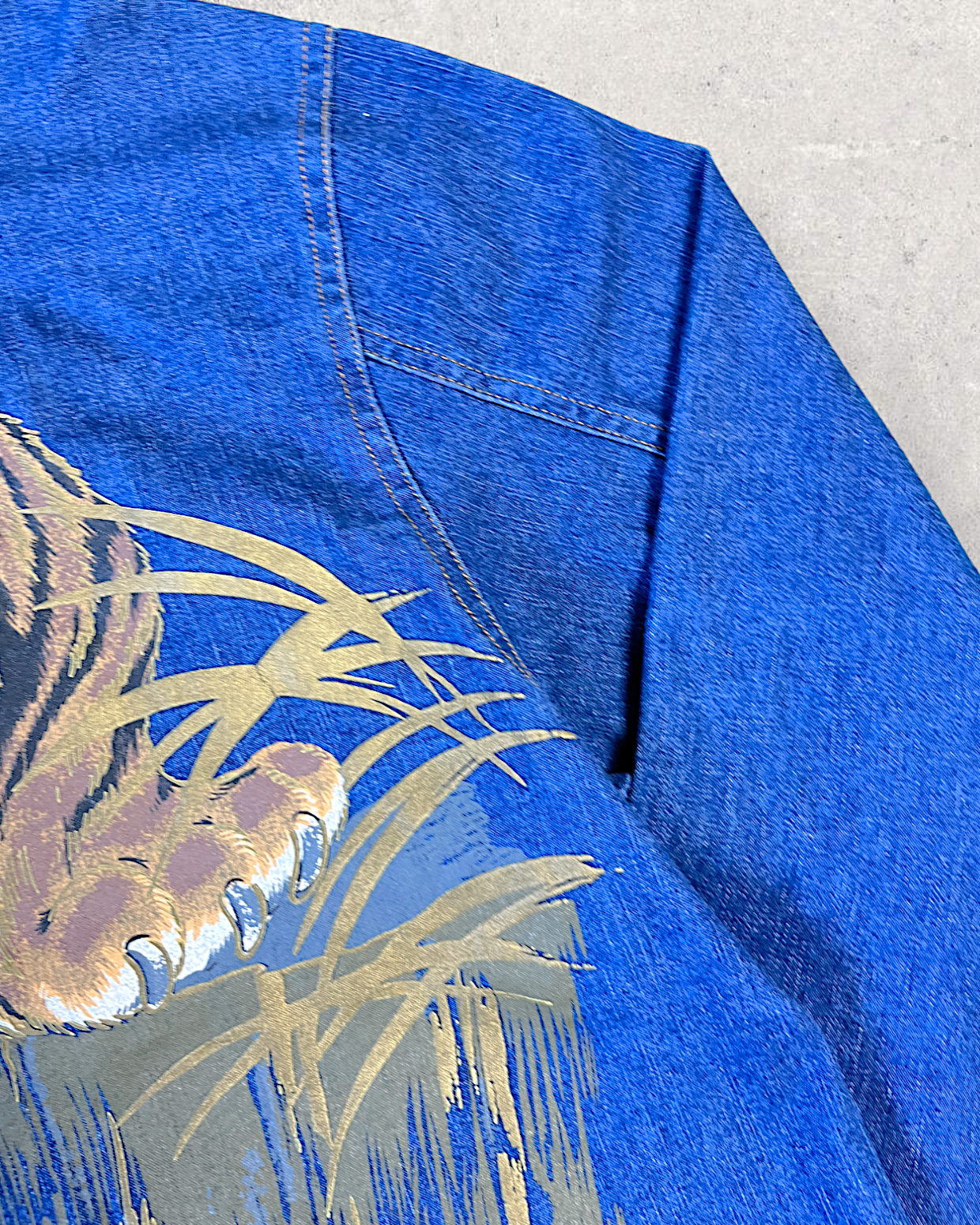 [L][Rare and Bespoke] TKS2 [overwhelming presence] Sukajan Blouson Tiger Tiger  Denim Jacket Embroidery Stretch Stretch Zip-up M-L Equivalent | Vintage