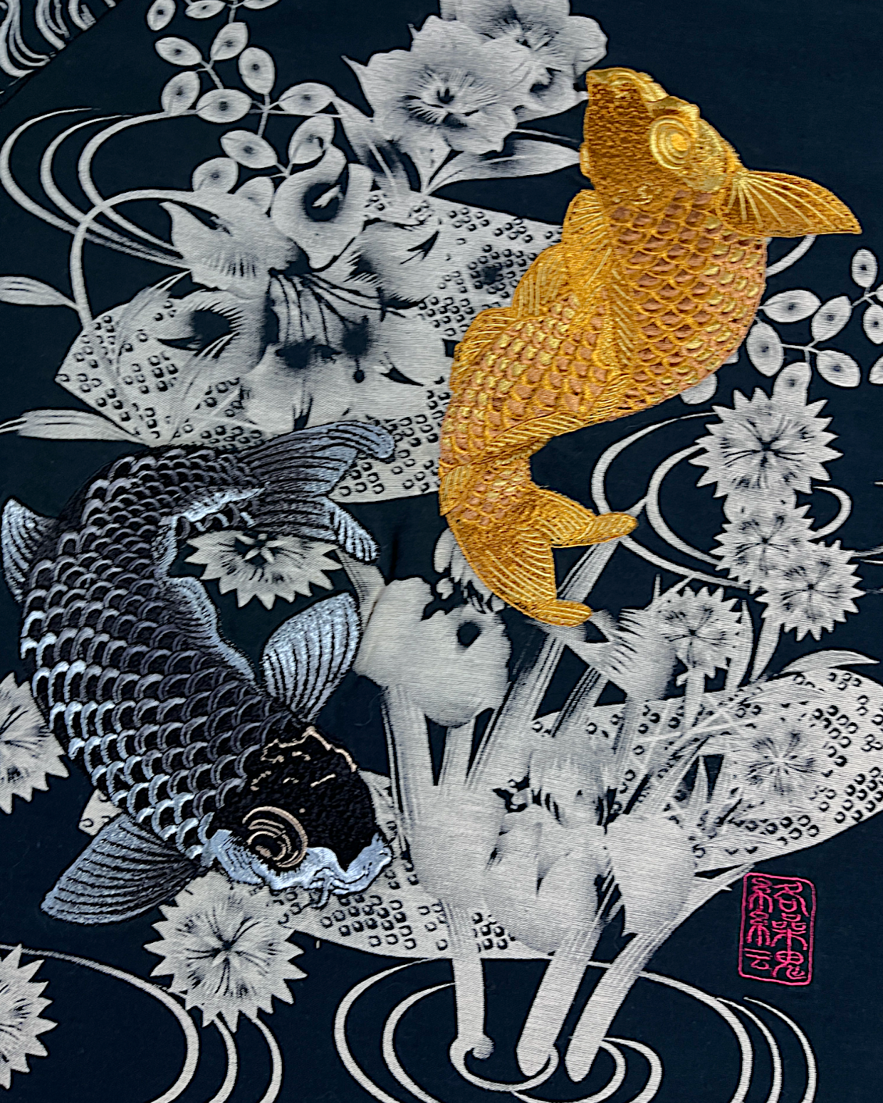 [L]Brand-new KARAKURI TAMASHII embroidery KOI t-shirts | vintage