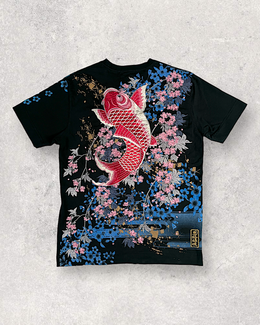 [L] Rare Large Koi embroidery T-shirt | vintage