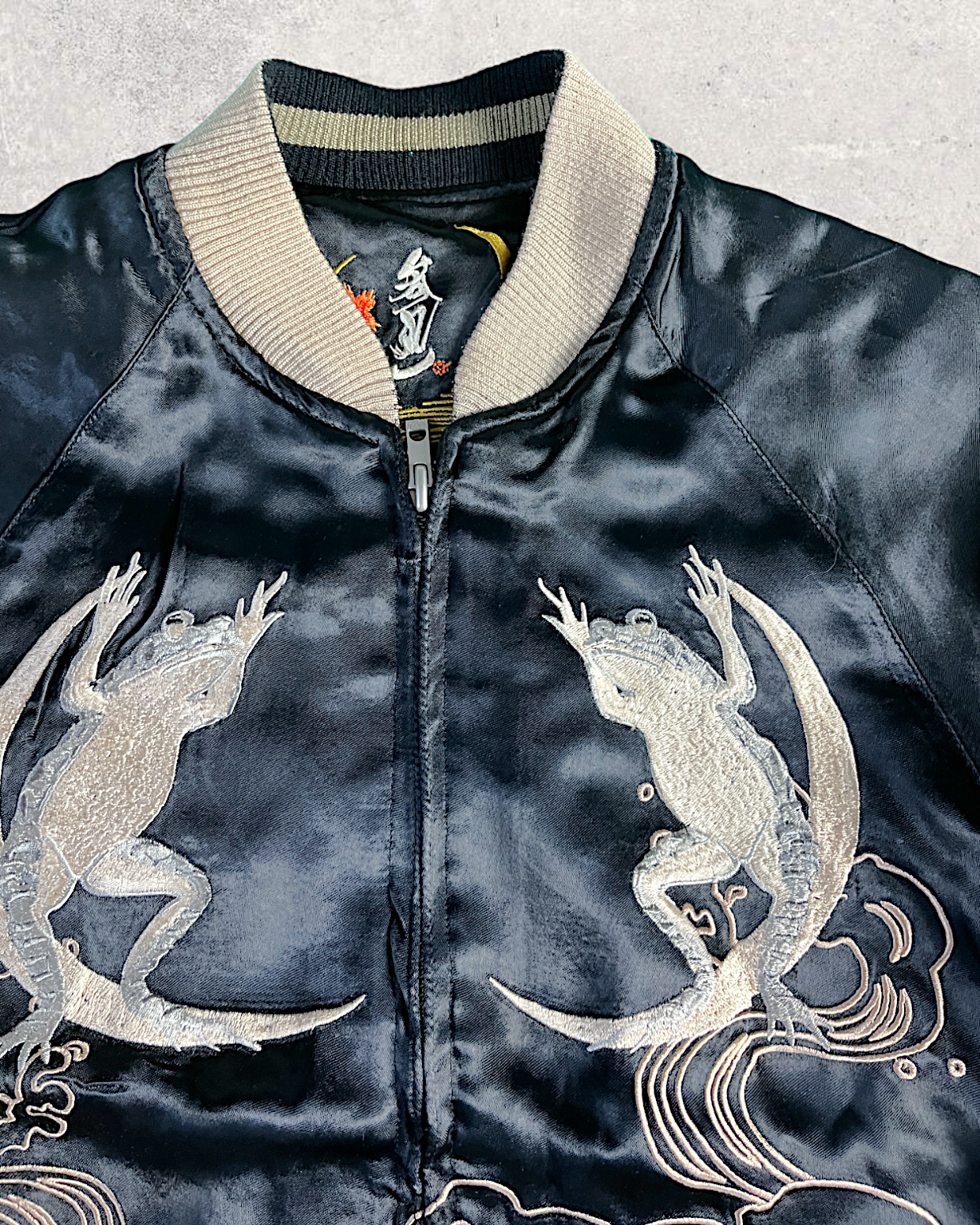 [M] Super Rare sanmaruichi ◆Frog reversible sukajan/M/rayon/BLK | Vintage jacket