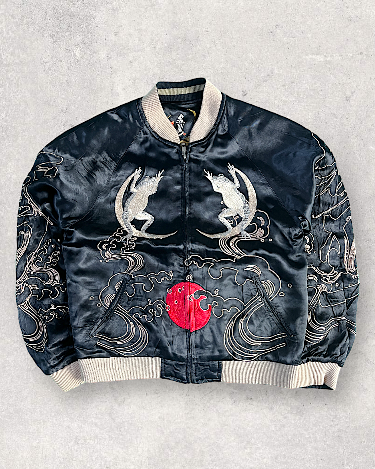 [M] Super Rare sanmaruichi ◆Frog reversible sukajan/M/rayon/BLK | Vintage jacket