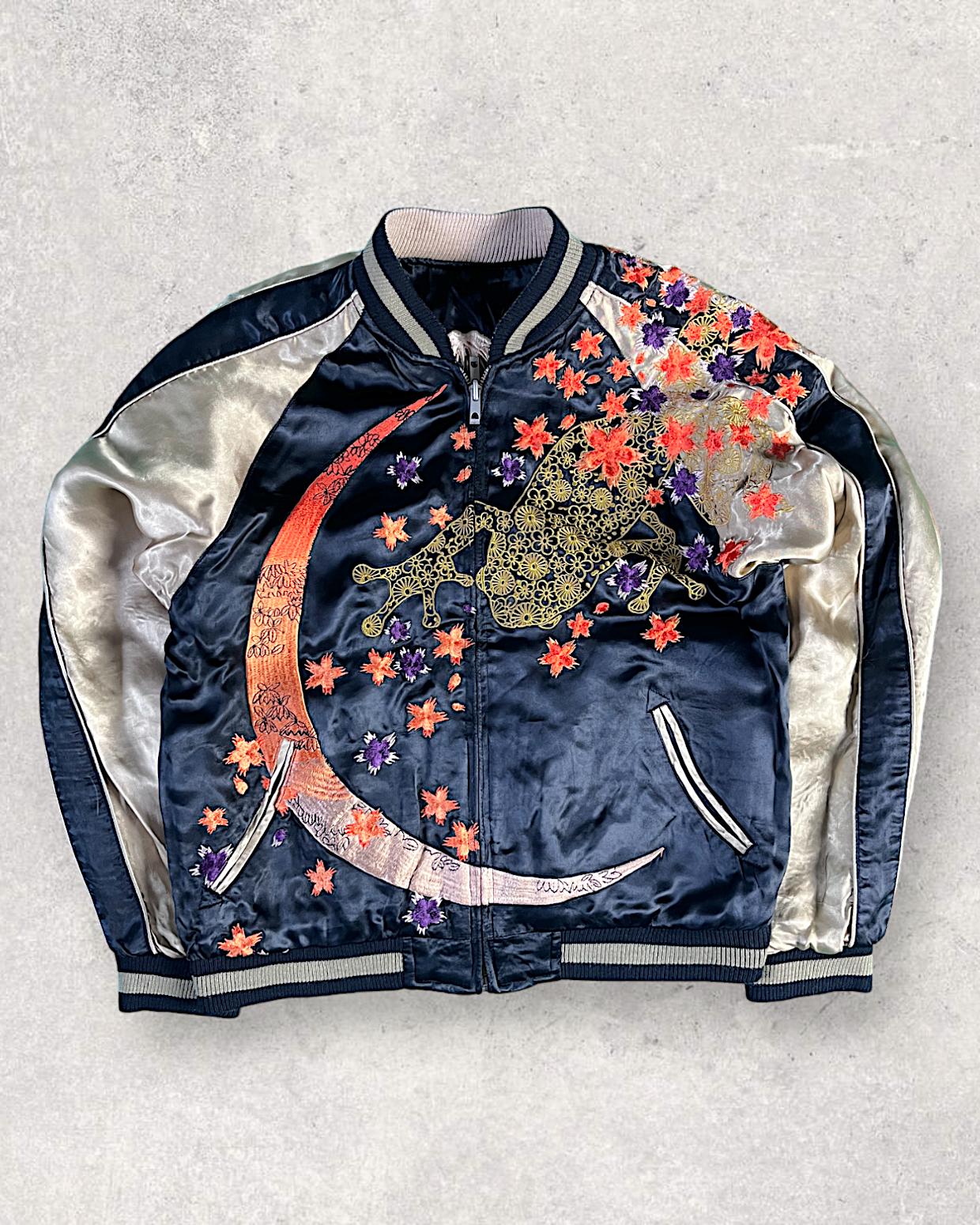 [M] Super Rare sanmaruichi ◆Frog reversible sukajan/M/rayon/BLK | Vintage jacket